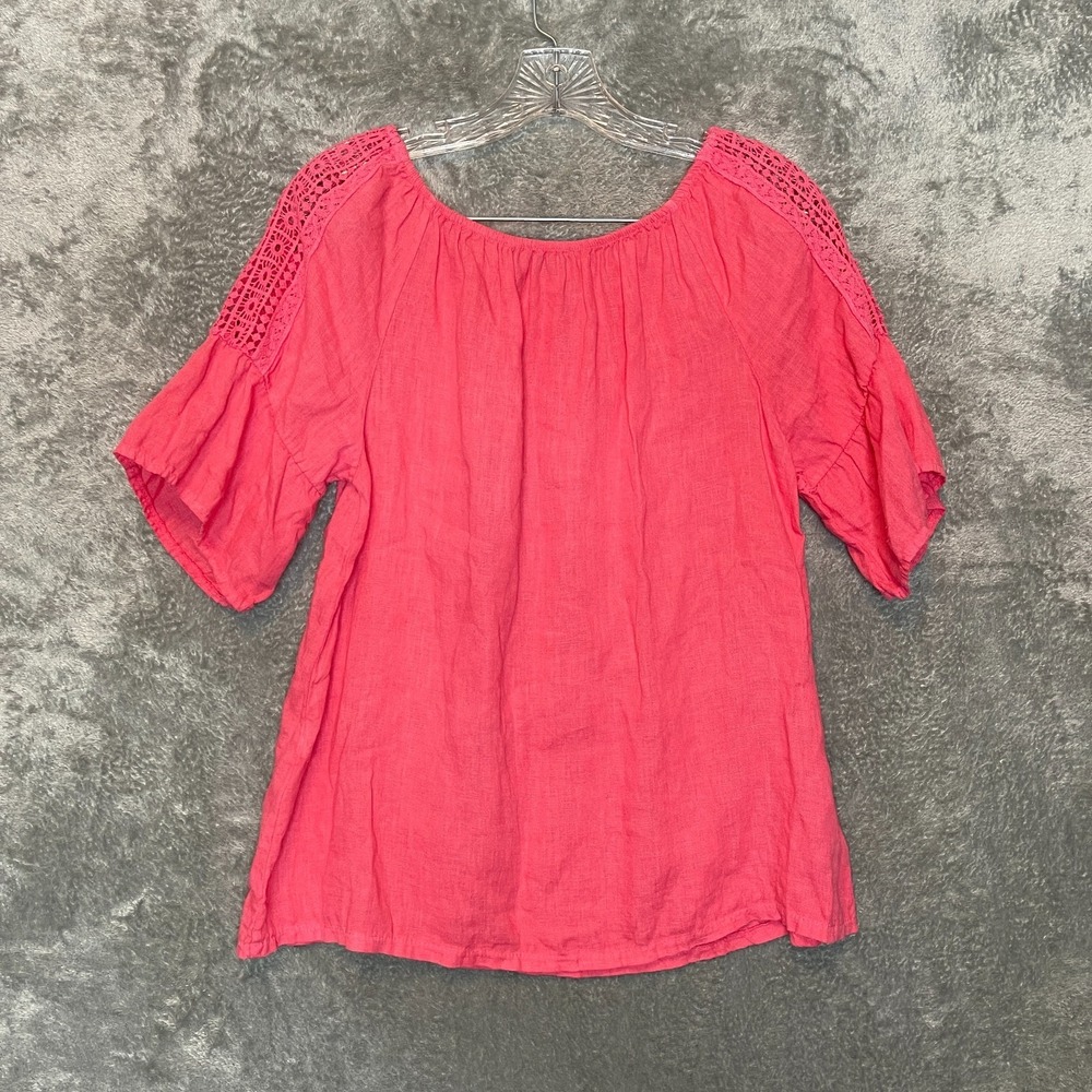 Terzo Millennio Women Linen Crochet Detail Top S Lagenlook‎ Resortwear Coastal